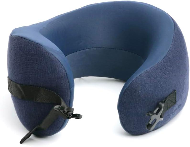C CUSHION LAB Travel Pillow, Award-Winning Patented Ergonomic Design for Chin & Neck Support Memory Foam Neck Pillow, Compact Airplane Pillow for Traveling, Flight, Car (Navy, Medium)