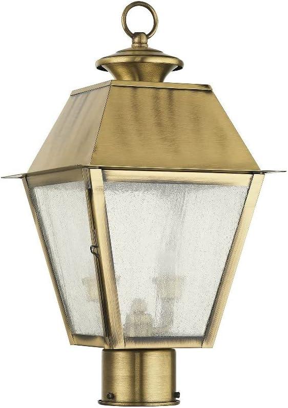 Black Brass Outdoor Post Lantern with Seeded Glass
