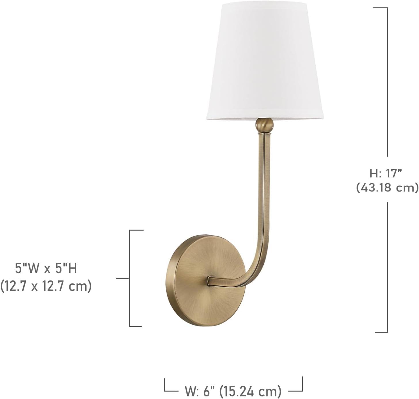 Dawson Aged Brass 1-Light Wall Sconce with White Fabric Shade