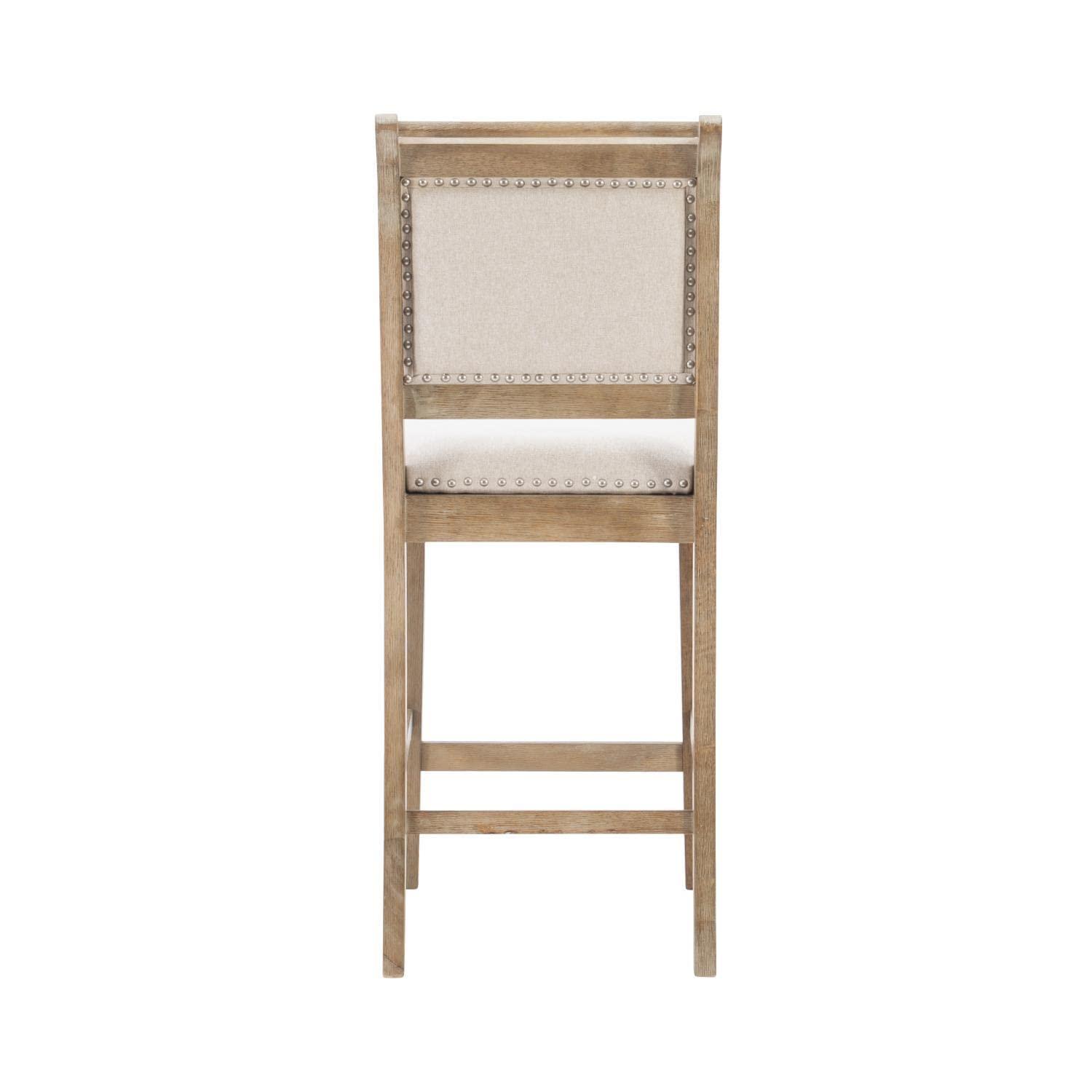 Emmy Padded Back Nailhead Counter Height Barstool Natural - Linon: Upholstered, Footrest, Rustic Wash
