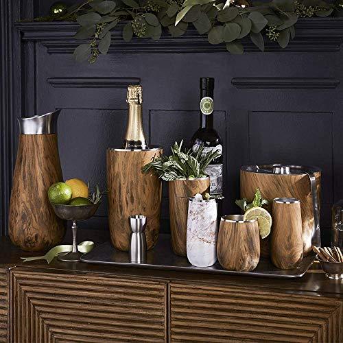 Teakwood Round Stainless Steel Ice Bucket & Tongs Set