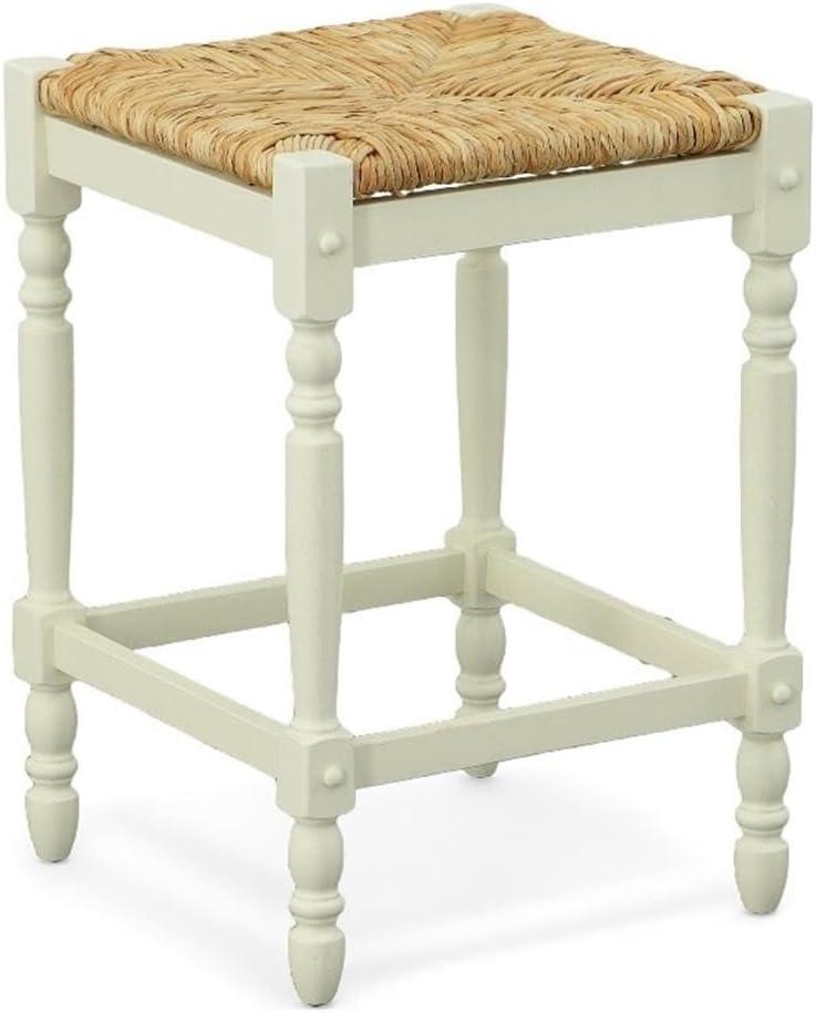 Rustic Farmhouse White Wood Backless Counter Stool