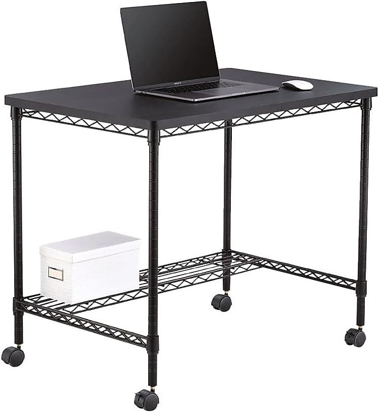 Black Powder-Coated Steel Mobile Workstation with Adjustable Shelf