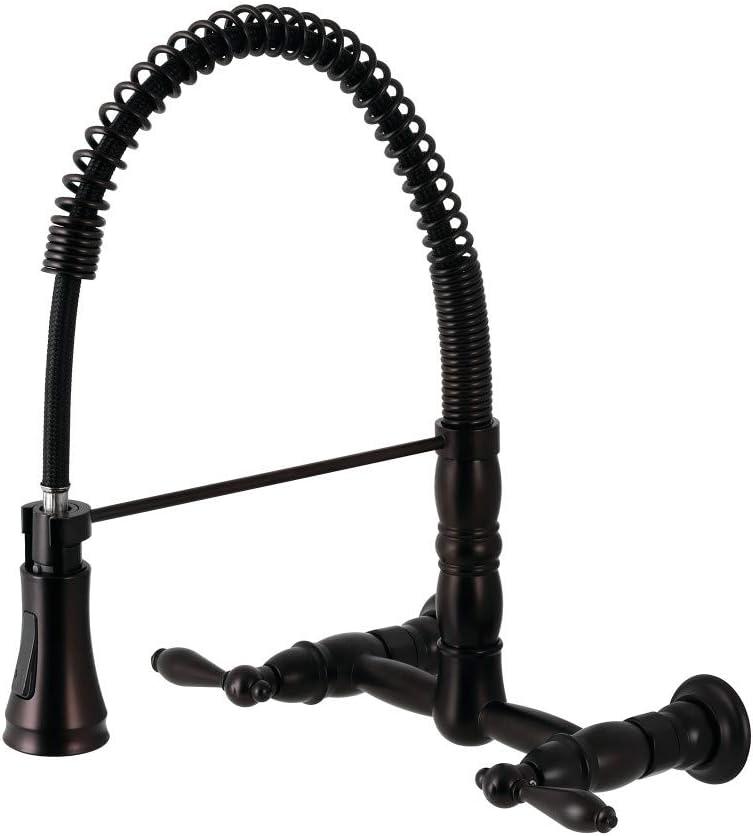 Kingston Brass Heritage Double-Handle 2-Hole Wall-Mount Pre-Rinse Bridge Kitchen Faucet