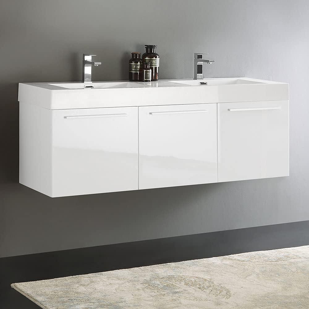 Vista 60'' Wall Mounted Modern Double Bathroom Vanity with Acrylic Vanity Top