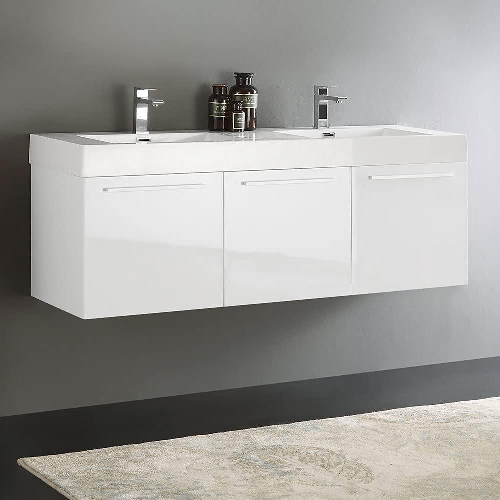 Vista 60'' Wall Mounted Modern Double Bathroom Vanity with Acrylic Vanity Top