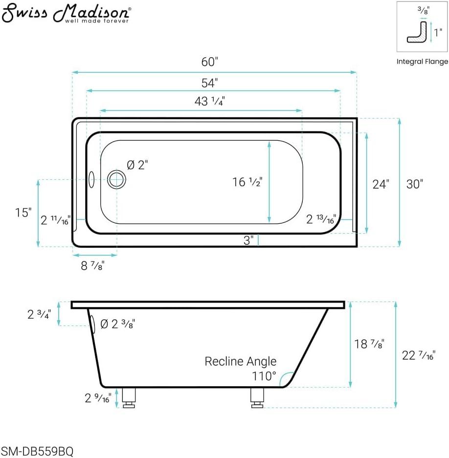 Voltaire 60" x 30" Alcove Bathtub