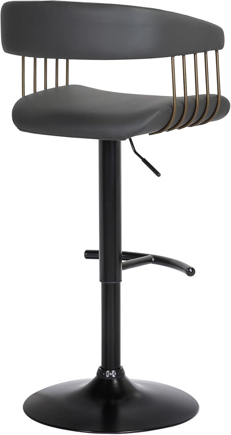 Calista Adjustable Bar Stool in Black Faux Leather with Golden Bronze and Black Metal