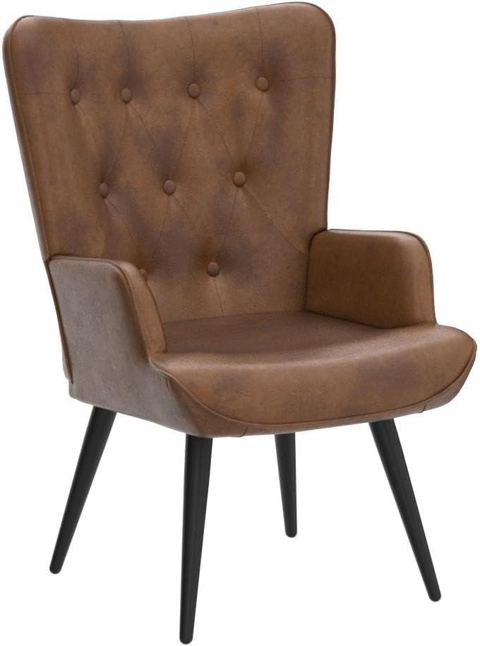 Furniliving PU Wingback Chair Modern Accent Chairs Upholstered Arm Chair for Living Room Bedroom, Yellow Brown