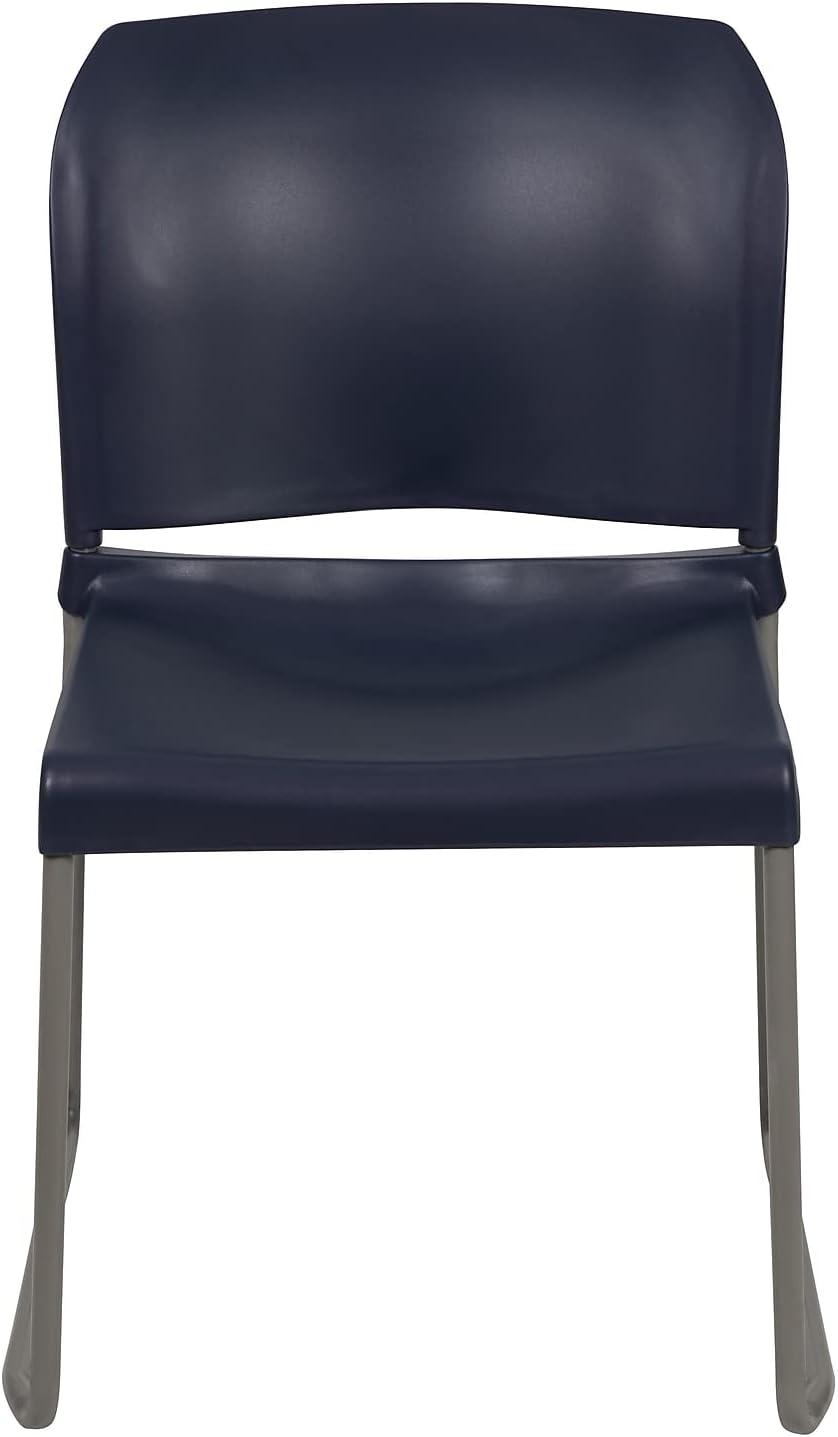 Navy Full Back Contoured Metal Stack Chair with Gray Sled Base