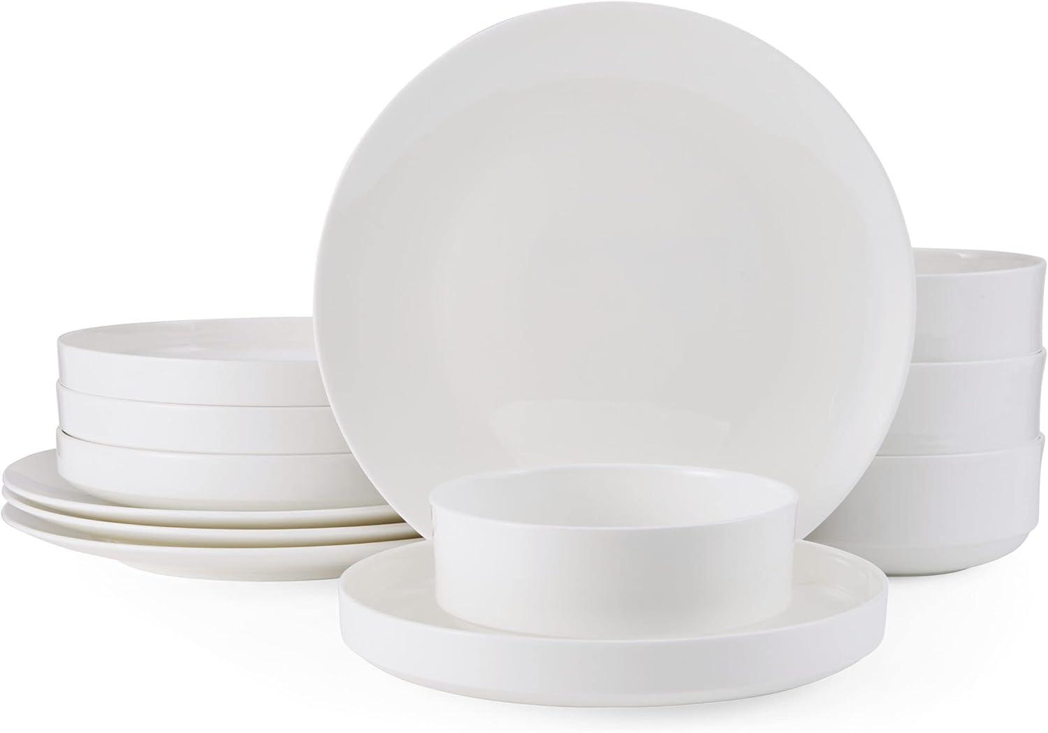 White Porcelain 12-Piece Round Dinnerware Set, Service for 4