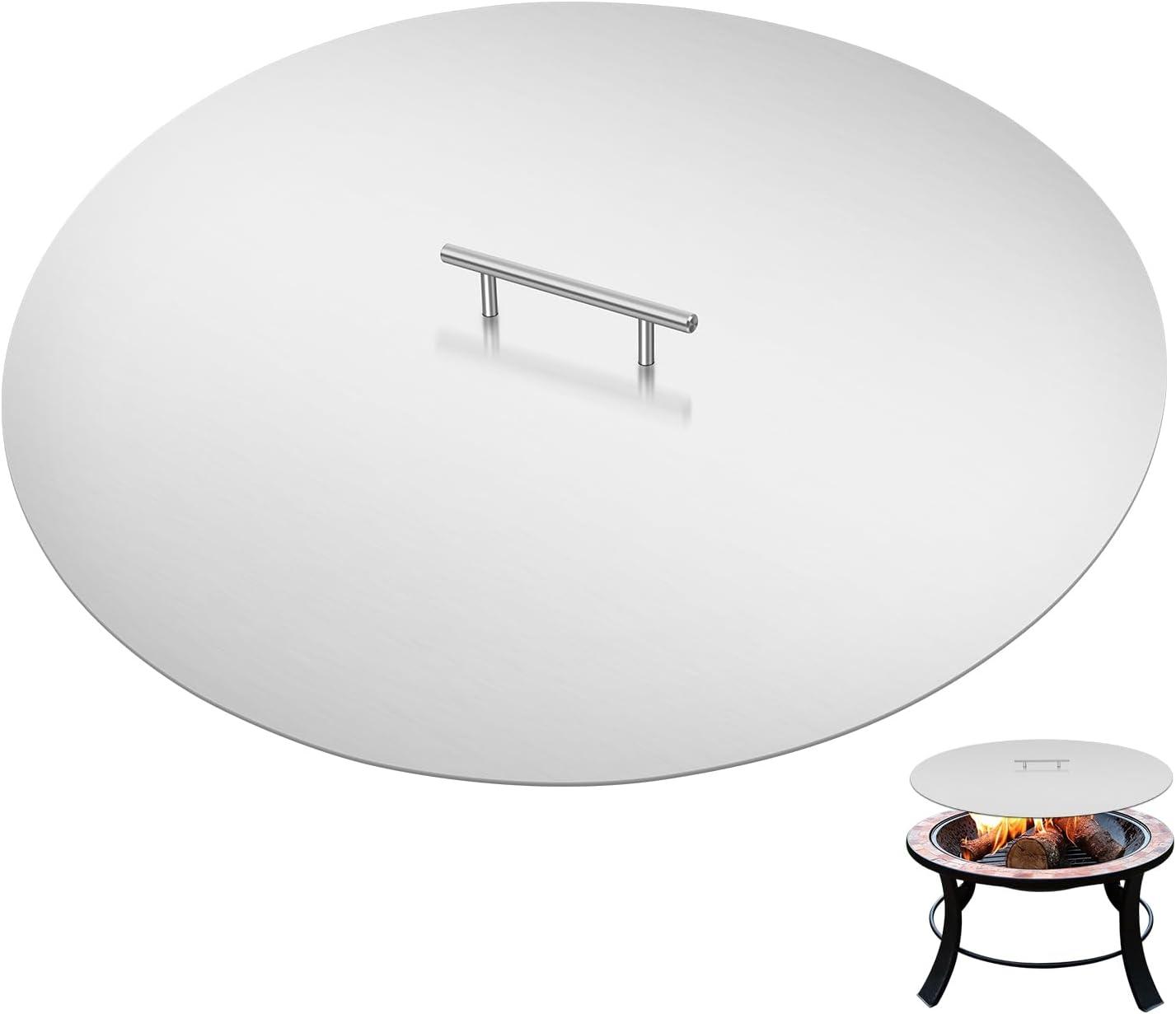 Polished Stainless Steel Round Fire Pit Cover with Handle