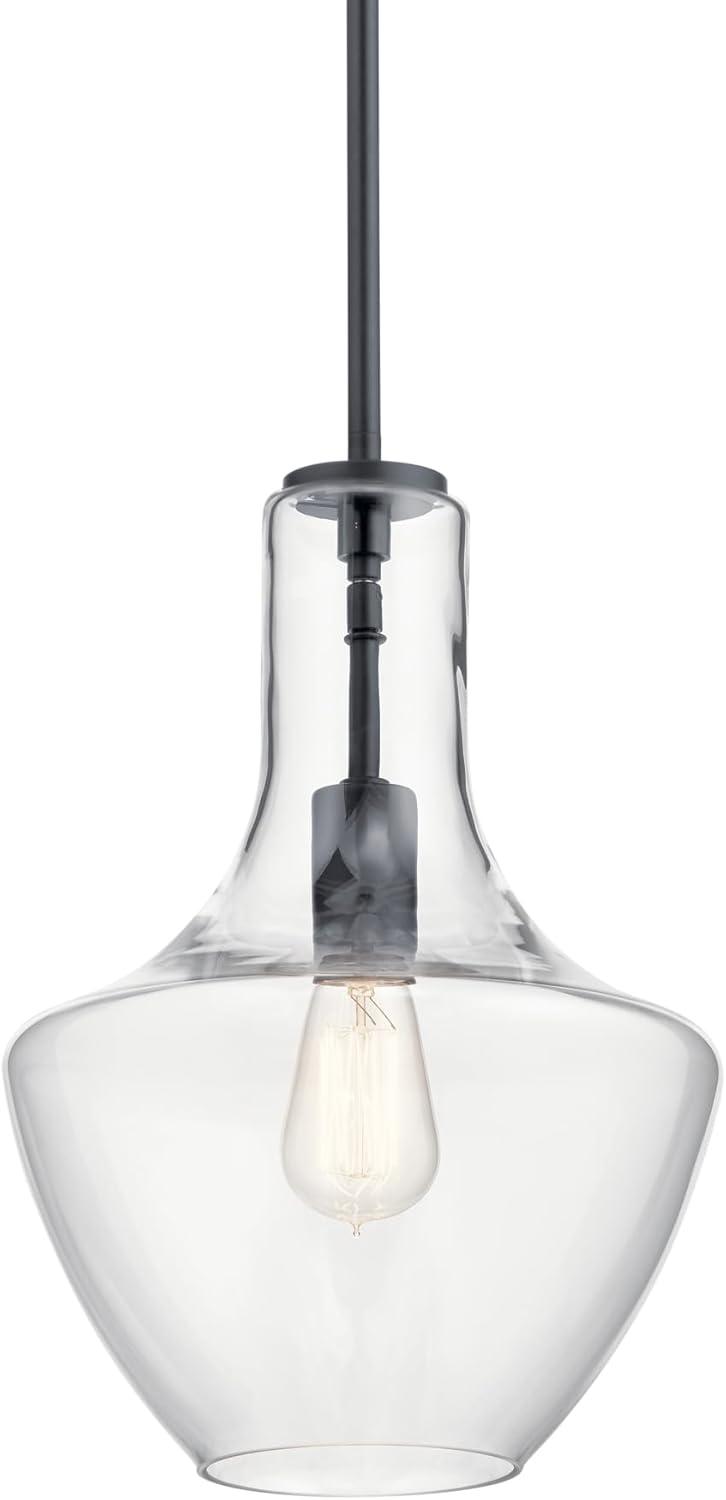 Everly Black 15.25" Pendant Light with Clear Seeded Glass Shade