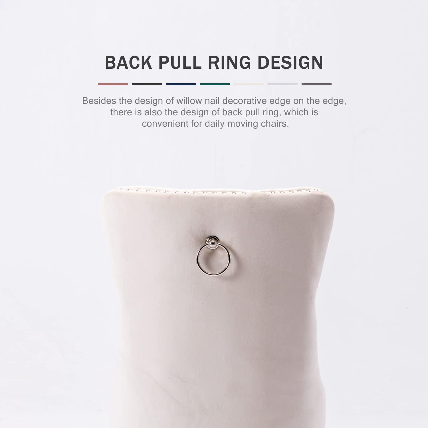 BELLEZE Upholstered Dining Chairs Set of 2, Velvet Luxury Dining Room Chairs with Button Back, Nailhead Trim, Pull-ring, Solid Wood Legs for Kitchen, Living Room, Restaurant - Chandler (Beige)