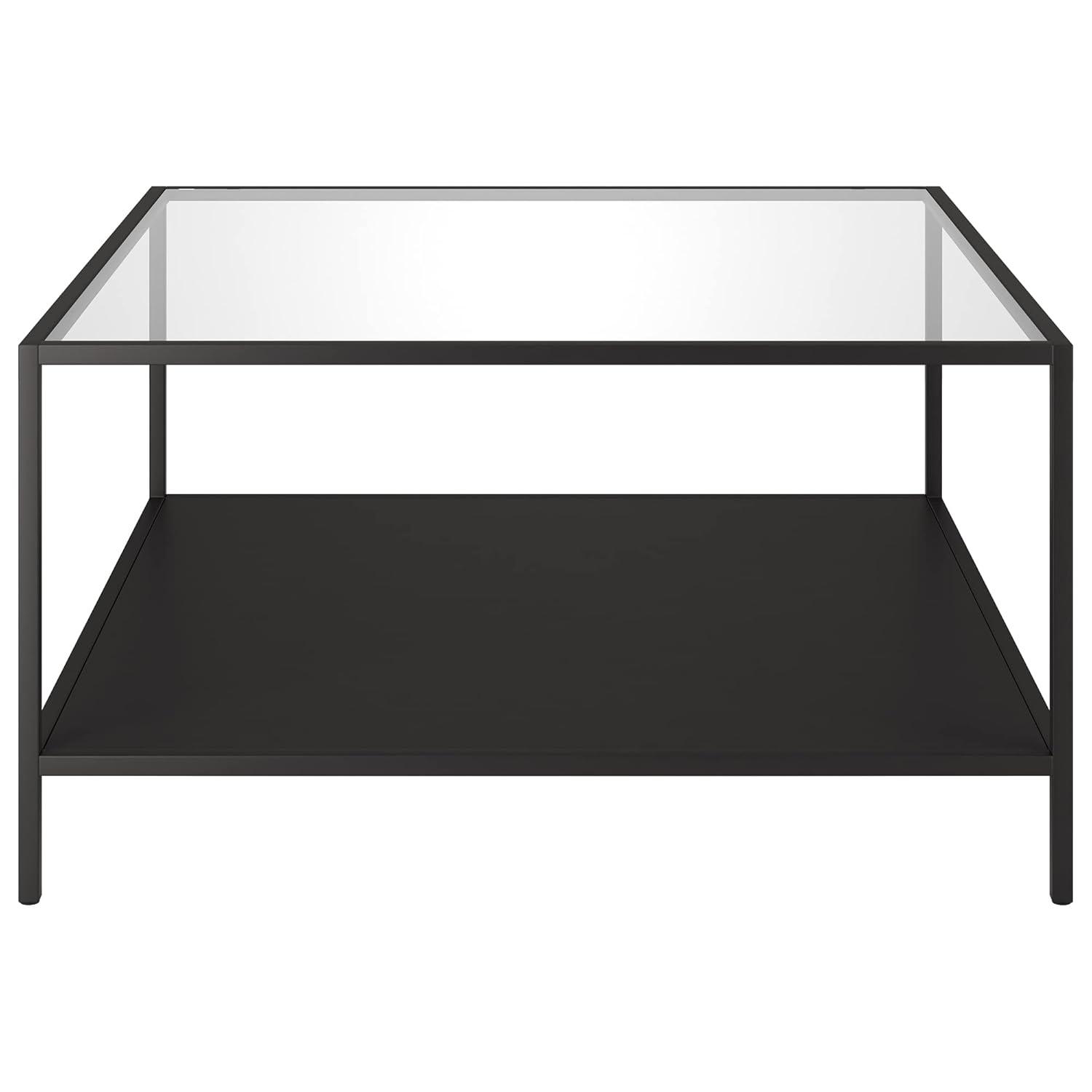 Evelyn&Zoe Sivil Square 32" Wide Coffee Table with Metal Shelf, Blackened Bronze