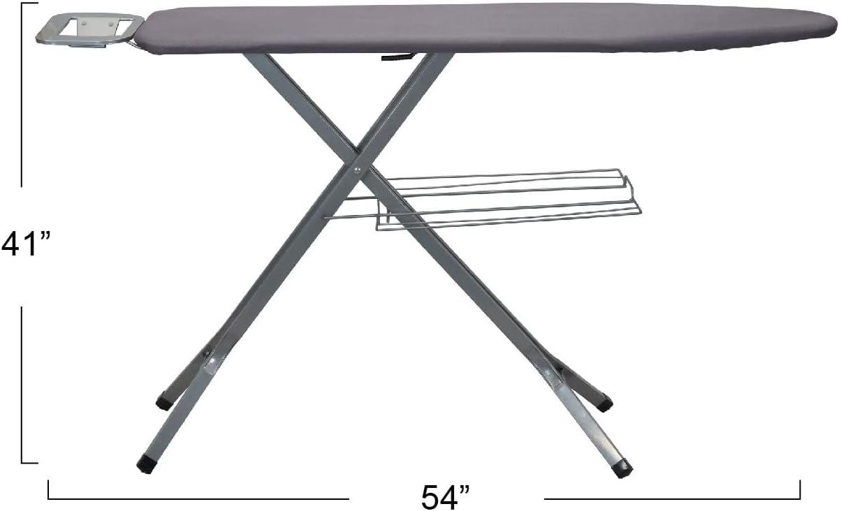 Household Essentials Ironing Center Mesh Steel Top Silver: Full Size Adjustable Ironing Board with Non-Slip Iron Rest