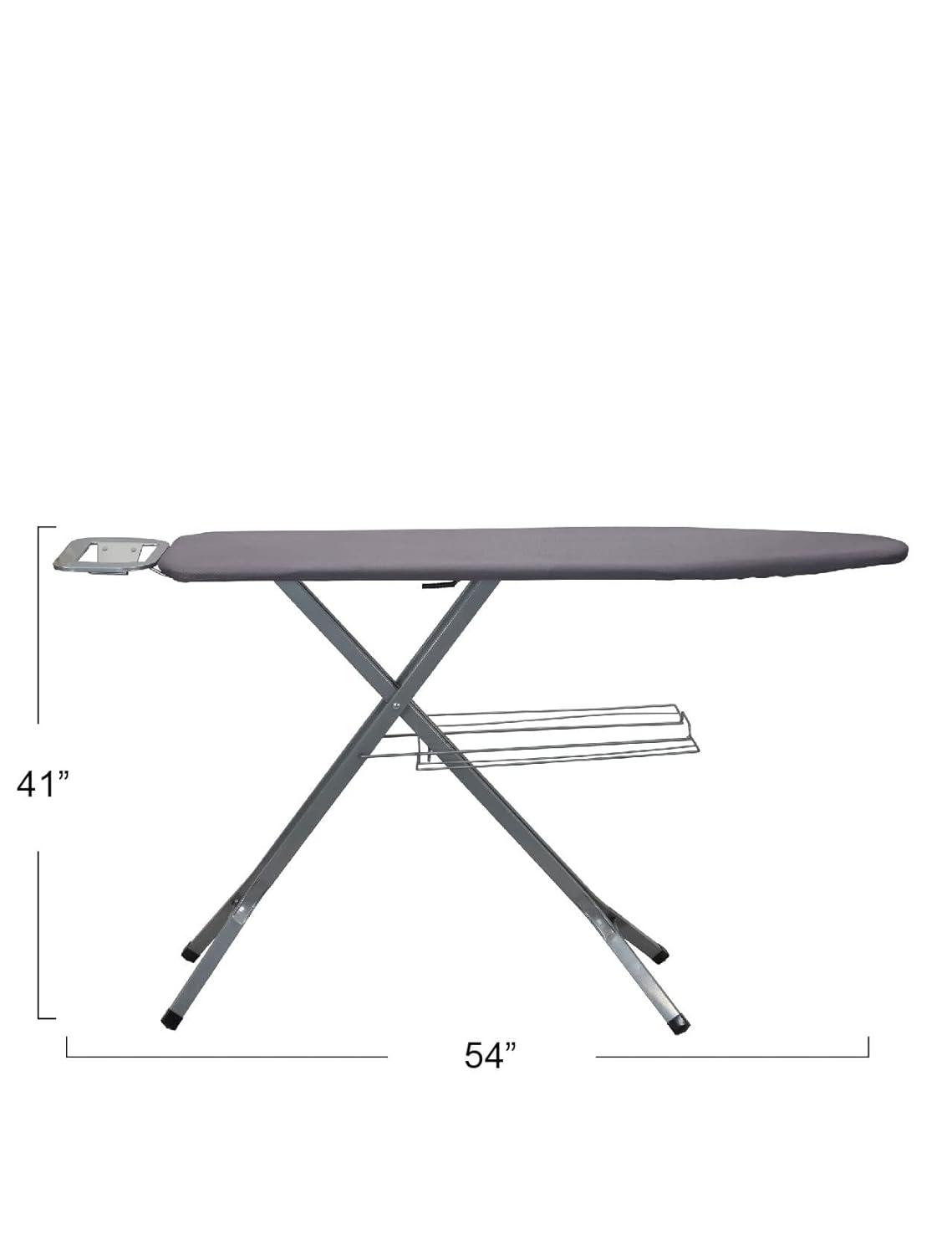 Household Essentials Ironing Center Mesh Steel Top Silver: Full Size Adjustable Ironing Board with Non-Slip Iron Rest