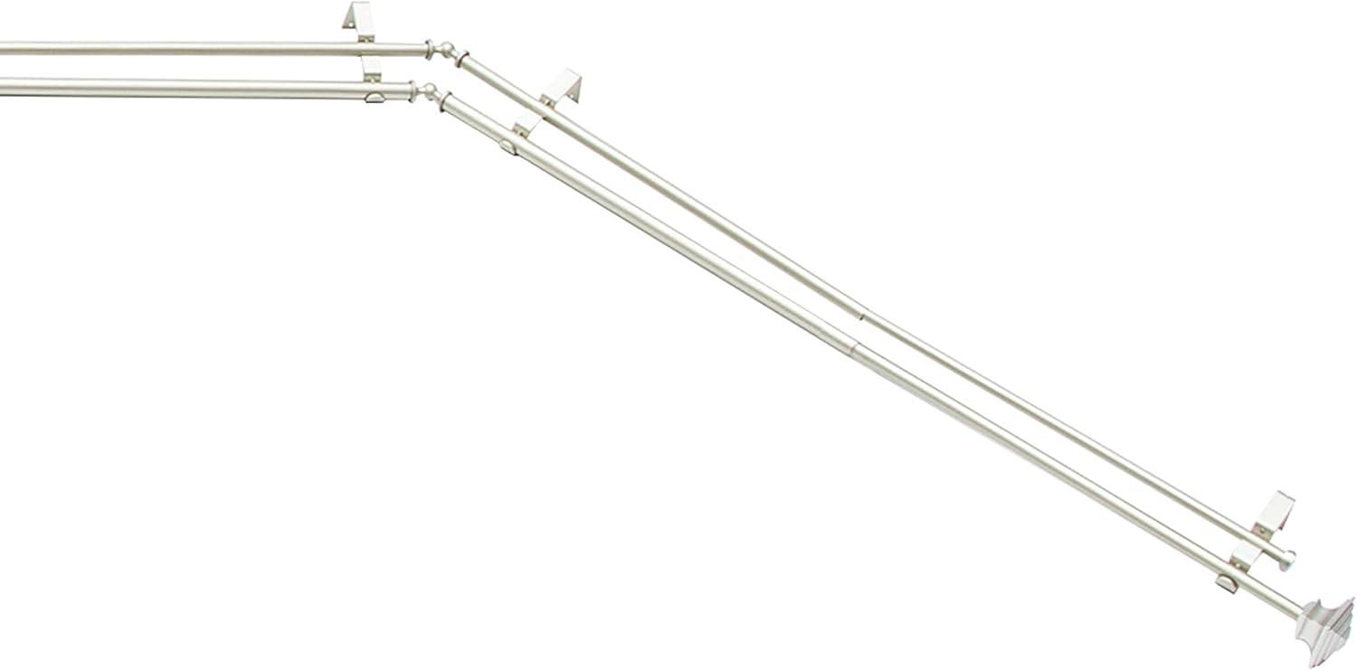 Kenney Square End Bay Window Double Curtain Rod, 78-144" Adjustable Length: 22-37" Sides, 28-72" Center, Steel