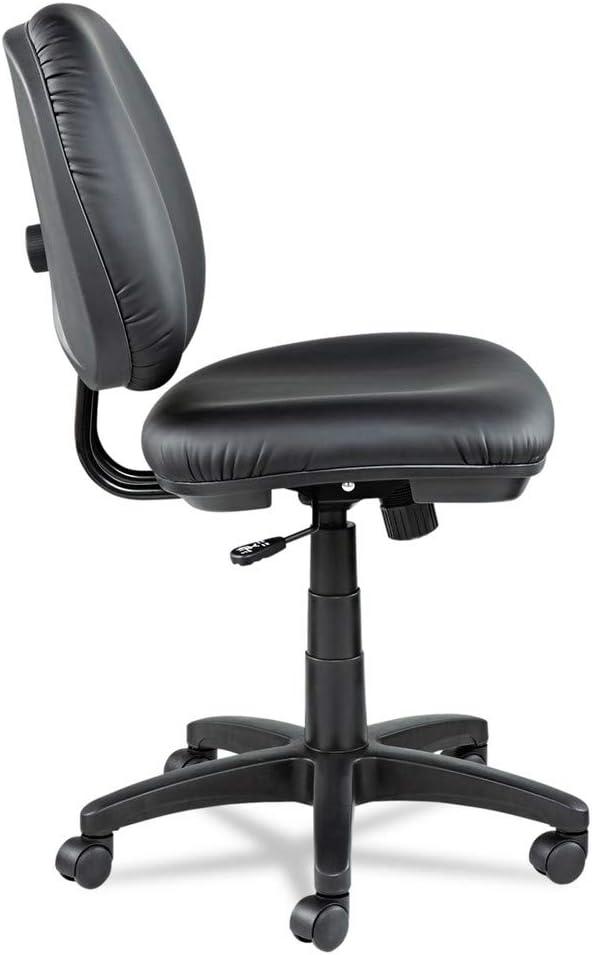 Black Leather Armless Swivel Task Chair with Plastic Base