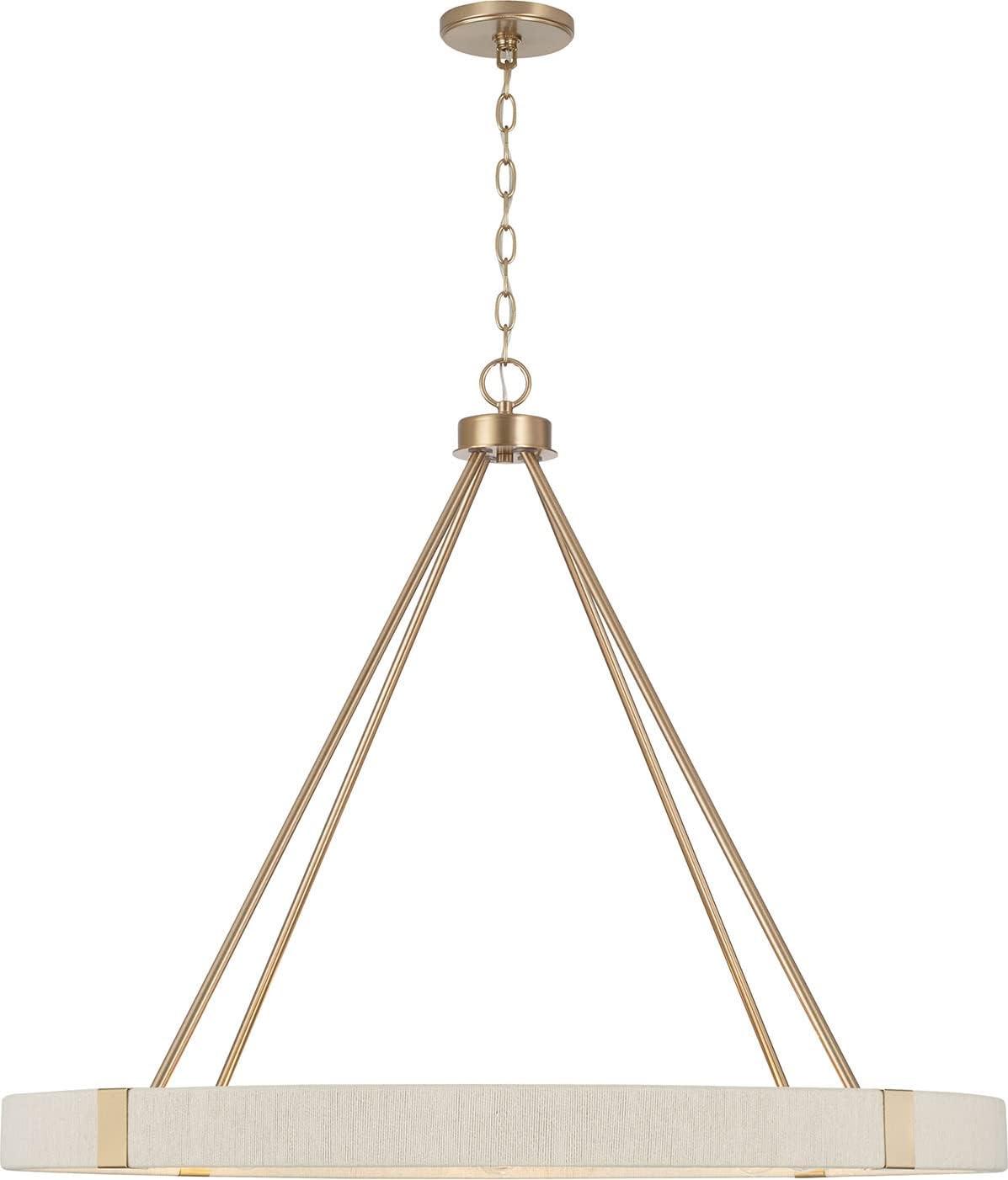 Matte Brass 8-Light Drum Chandelier with Natural Rope