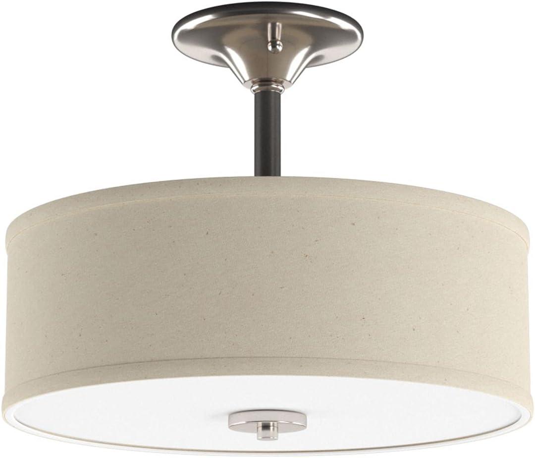 Progress Lighting, Inspire Collection, 2-Light Semi-Flush Mount, Brushed Nickel, Linen Shade