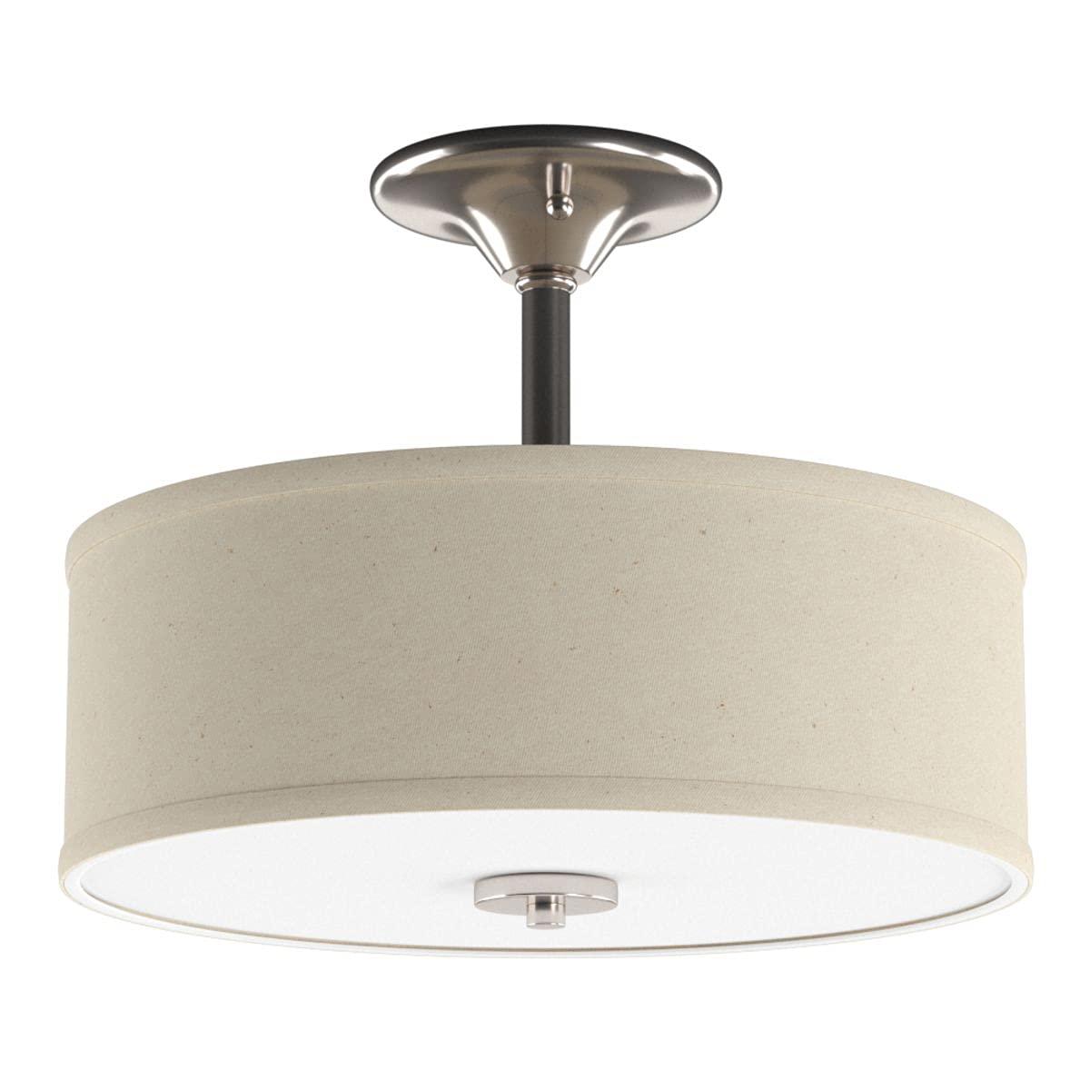 Progress Lighting, Inspire Collection, 2-Light Semi-Flush Mount, Brushed Nickel, Linen Shade