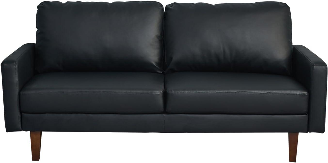 Hybition Faux Leather Sofa Mid-Century Modern Couch for Living Room/Office-Black