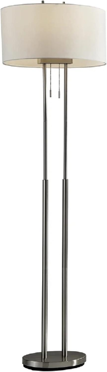 Adjustable Brushed Steel Floor Lamp with Ivory Silk Shade