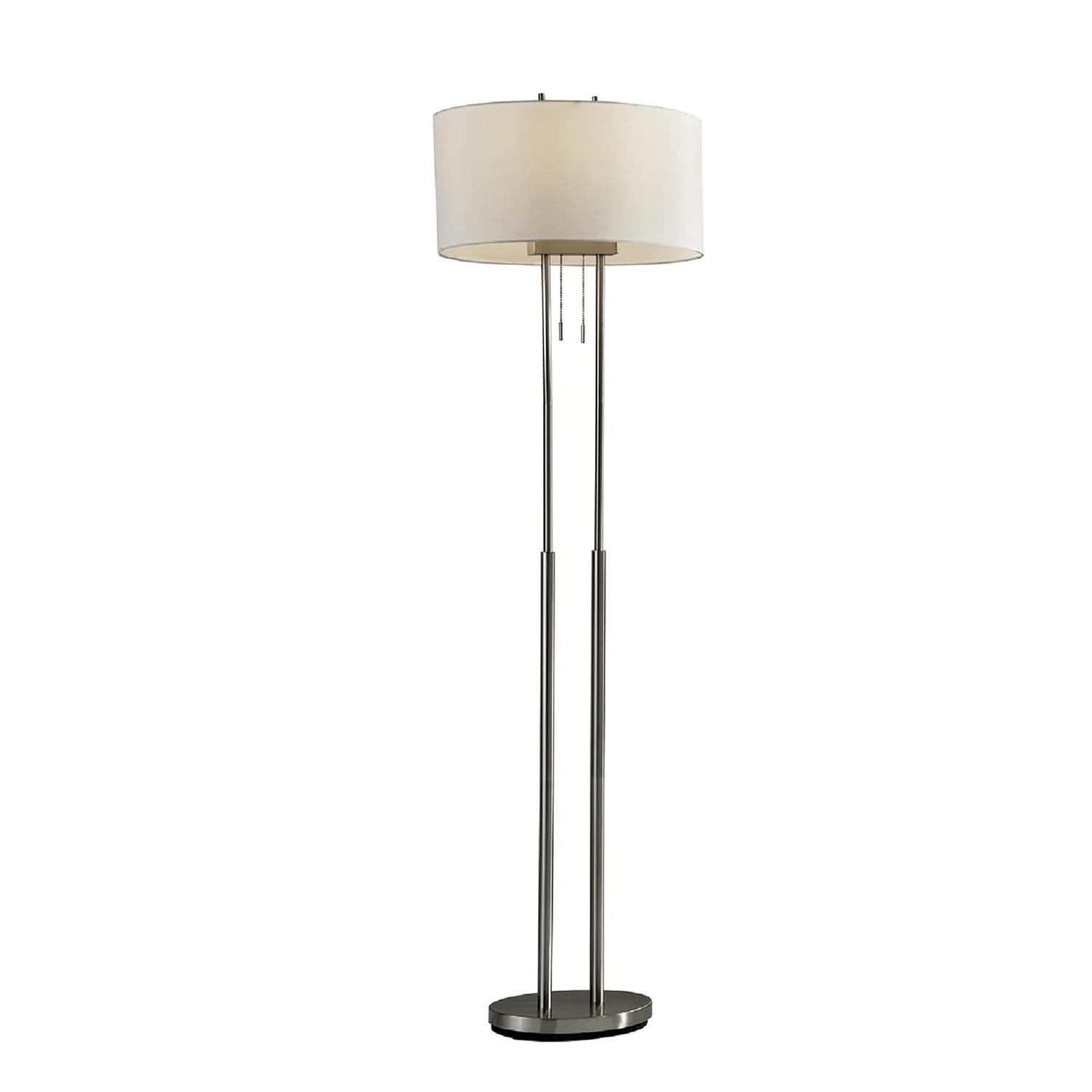 Adesso 62" Duet Floor Lamp Silver/Ivory: Modern Standing Lamp with Pull Chain, ETL Listed, Metal Body