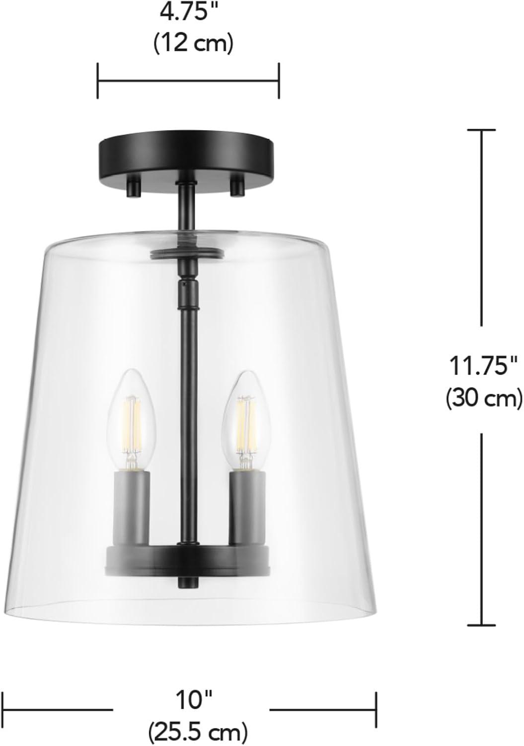 GLOBE Electric 66000083 2-Light Semi-Flush Mount Ceiling Light, Matte Black, Glass Shade, E12 Base Sockets, Ceiling Light Fixture, Home Improvement, Bedroom Lights for Ceiling, Dining Light Fixture