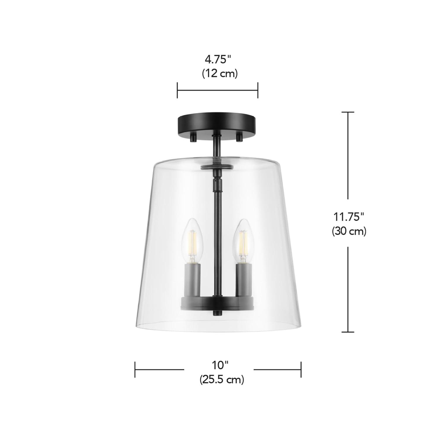 GLOBE Electric 66000083 2-Light Semi-Flush Mount Ceiling Light, Matte Black, Glass Shade, E12 Base Sockets, Ceiling Light Fixture, Home Improvement, Bedroom Lights for Ceiling, Dining Light Fixture