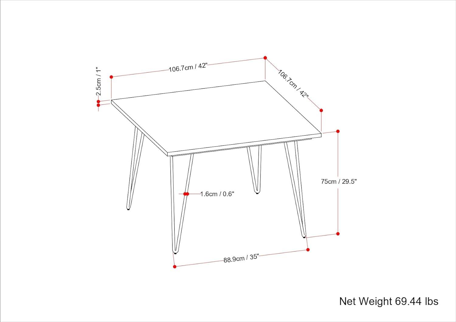 Hunter 42" Natural Mango Wood Industrial Dining Table