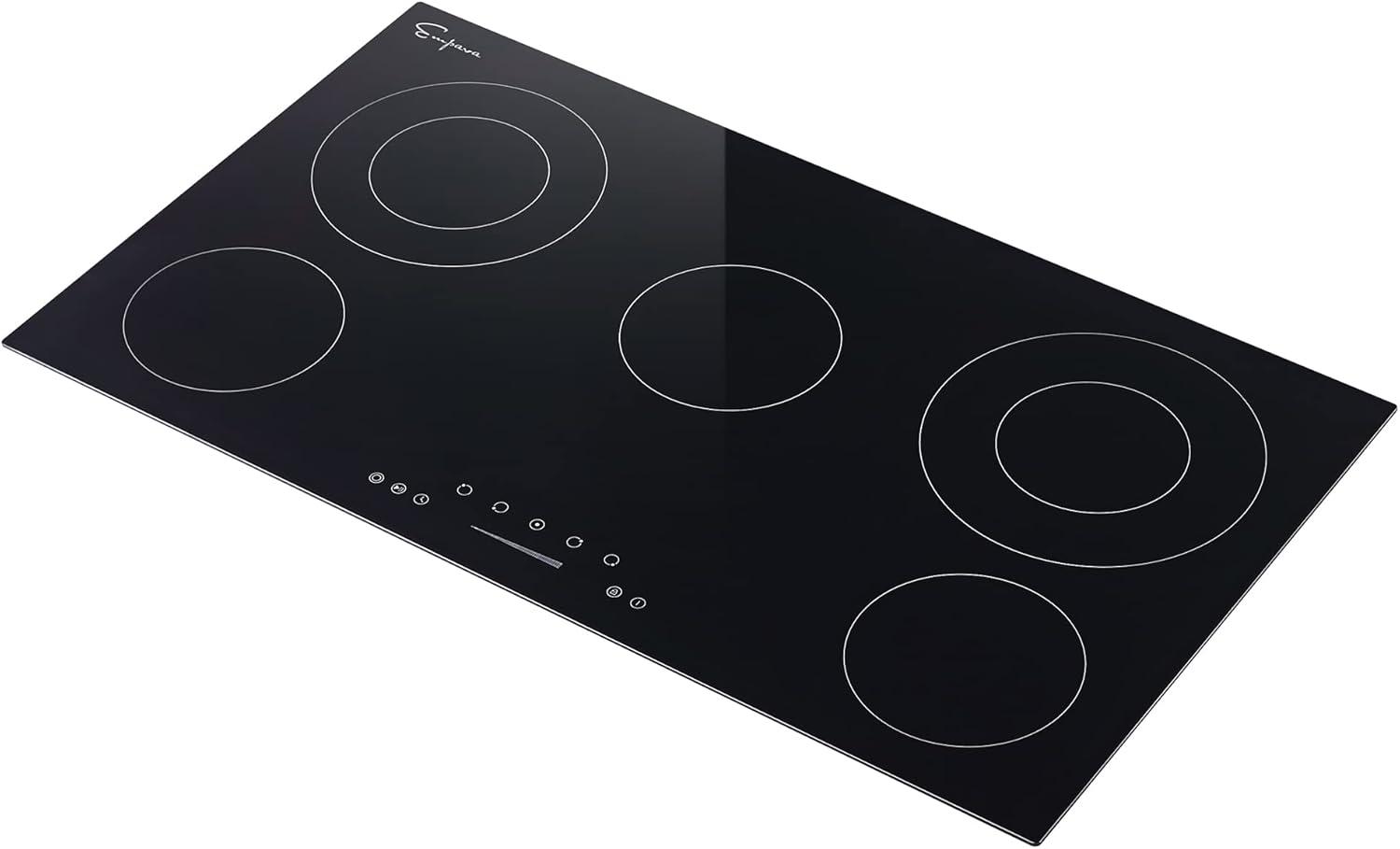 36-Inch Black Glass 5-Burner Electric Cooktop with Dual Elements