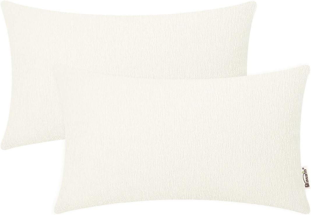 BRAWARM Throw Pillow Covers 12x20 Inches - Cream Chenille Lumbar Pillow Covers Pack of 2, Solid Dyed Soft Chenille Pillow Cases for Couch Sofa Bed Home Decoration