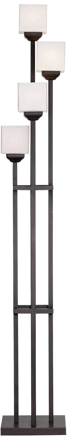 Franklin Iron Works Light Tree Rustic Torchiere Floor Lamp 72 1/2" Tall Bronze Iron 4-Light White Glass Shade Living Room Bedroom Office House Home