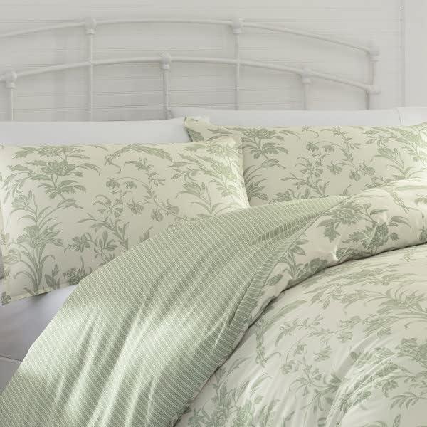 Ivory and Sage Green Cotton Reversible Full Bedding Set