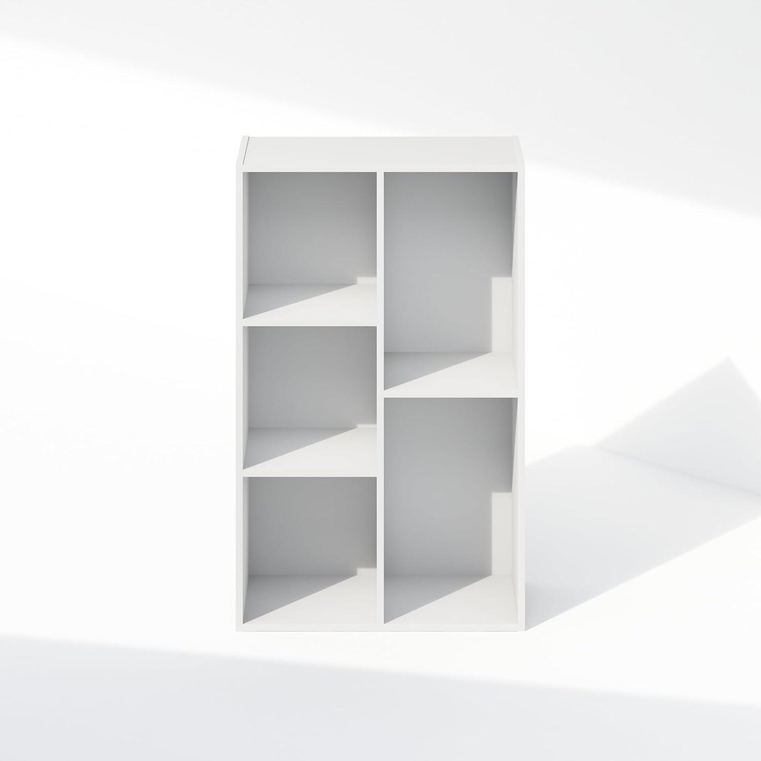 Furinno Reed 5-Cube Reversible Open Shelf Multipurpose Bookcase, Storage Organizer, White