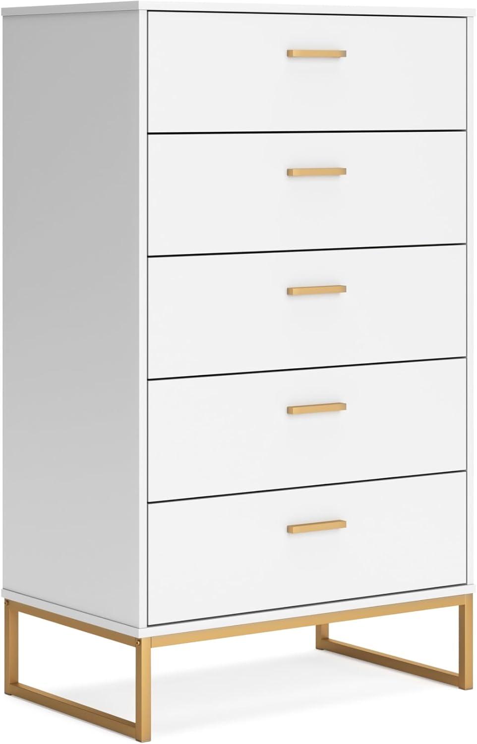 Signature Design by Ashley Socalle 5 Drawer Tall Dresser, White/Gold