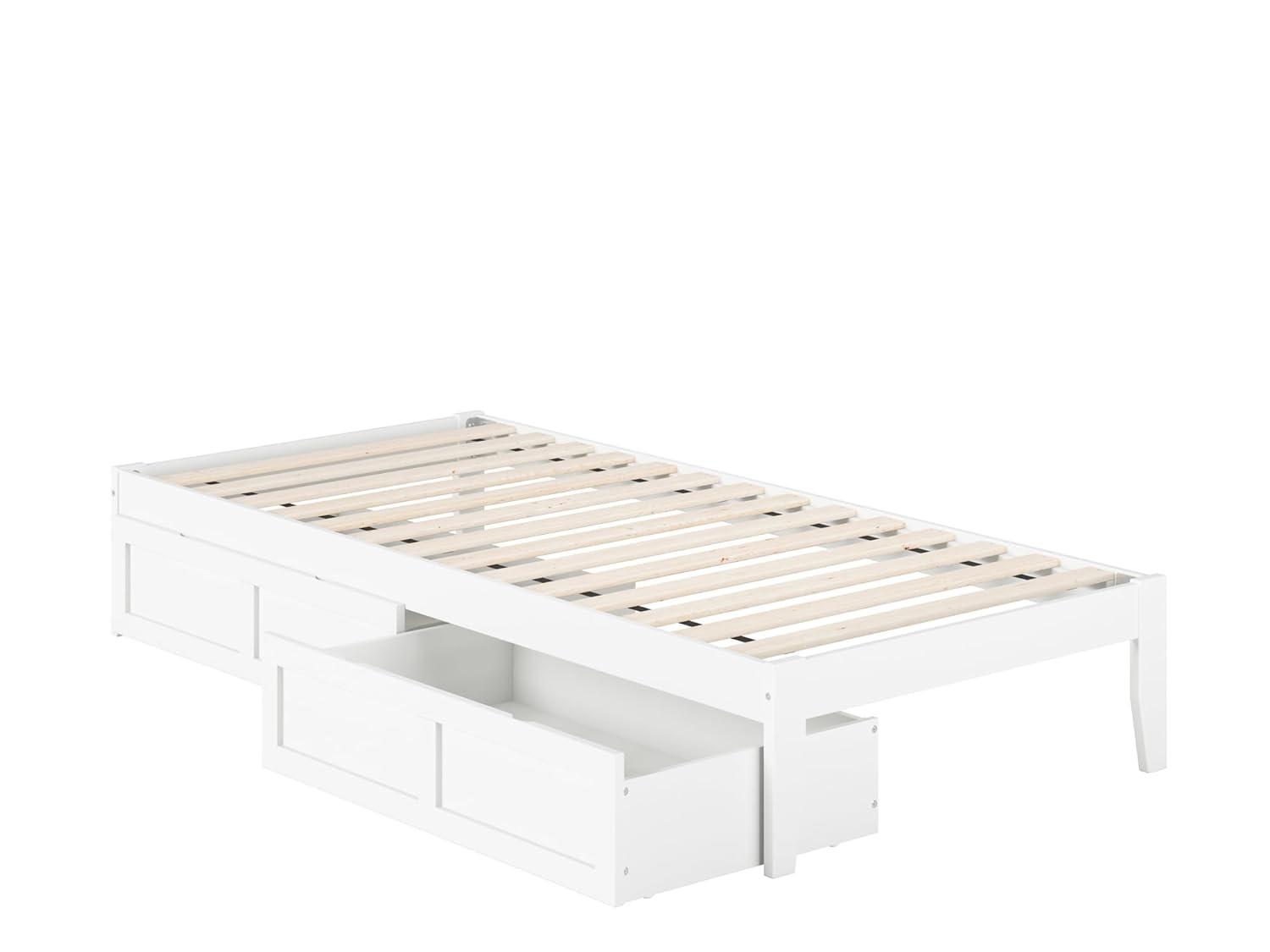 Twin Colorado Bed with USB Turbo Charger & 2 XL Drawers White - AFI: No Box Spring Required, Mid-Century Modern