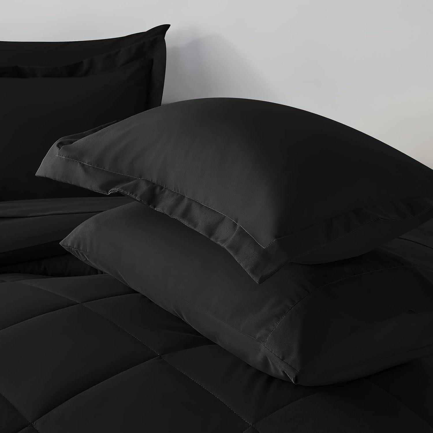 Litanika Black King Size Comforter Set with Sheets - 7 Pieces Bed in a Bag King Beddding Sets, Solid Lightweight Reversible Bed Set with Comforter, Sheets, Pillowcases & Shams