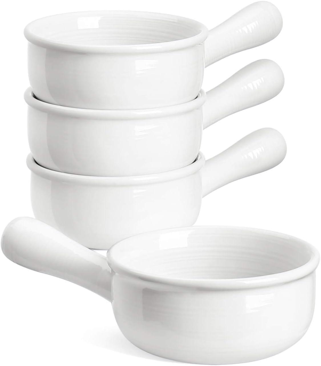 White Ceramic 15 oz Soup Bowls with Handles, Set of 4