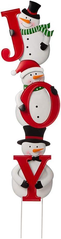 48" Red and White Metal Snowman JOY Yard Stake