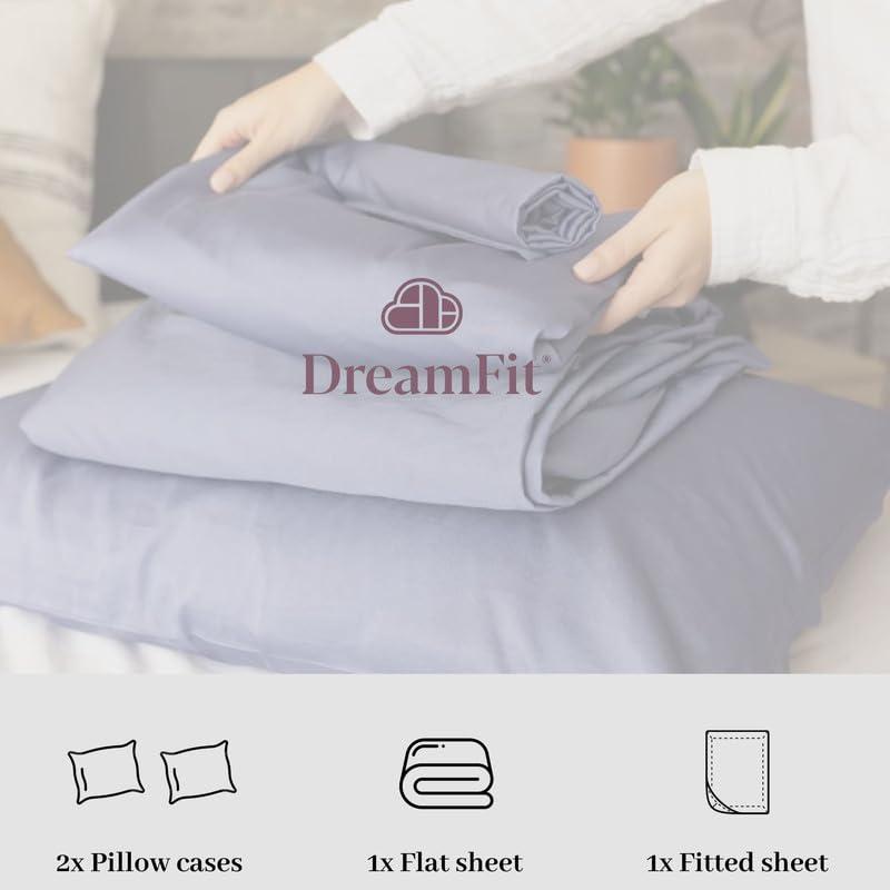 DreamFit DreamComfort 100% Natural Long Staple Cotton Sheet Set with Elastic Corner Bands with Extra Deep Pockets up to 20 Inches Luxury Bedding Crafted in USA Queen Sheet Set Gray