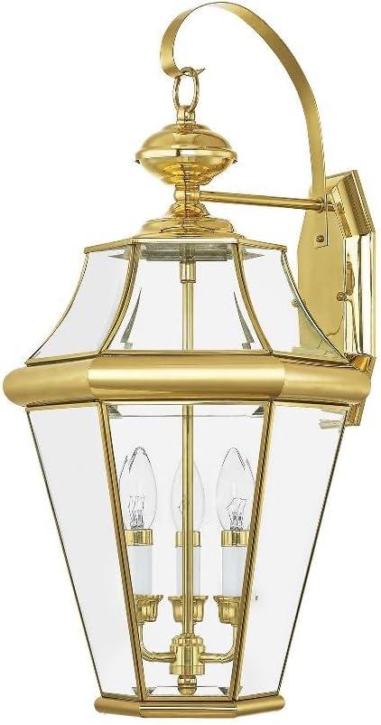 Polished Brass 3-Light Outdoor Wall Lantern with Clear Glass