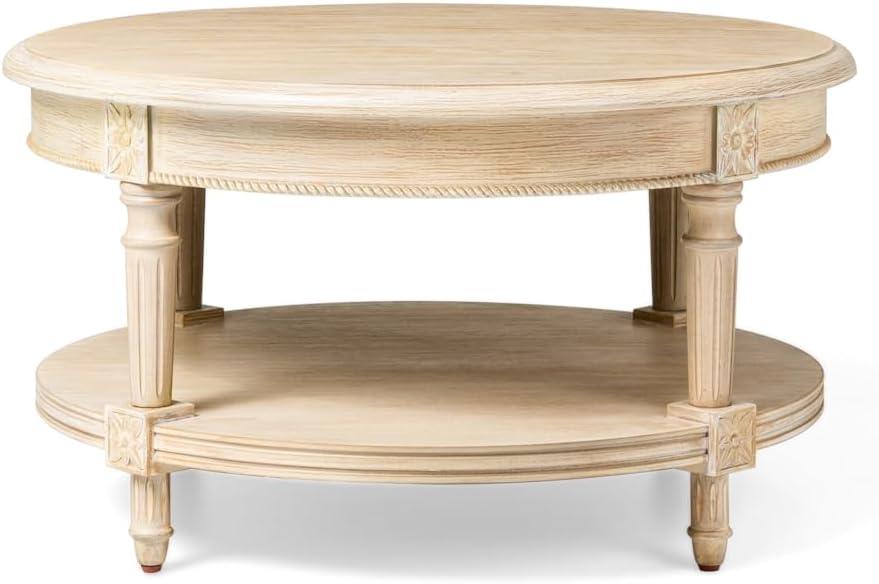 Maven Lane Maven Lane Pullman Traditional Round Wooden Coffee Table In Antiqued White Finish