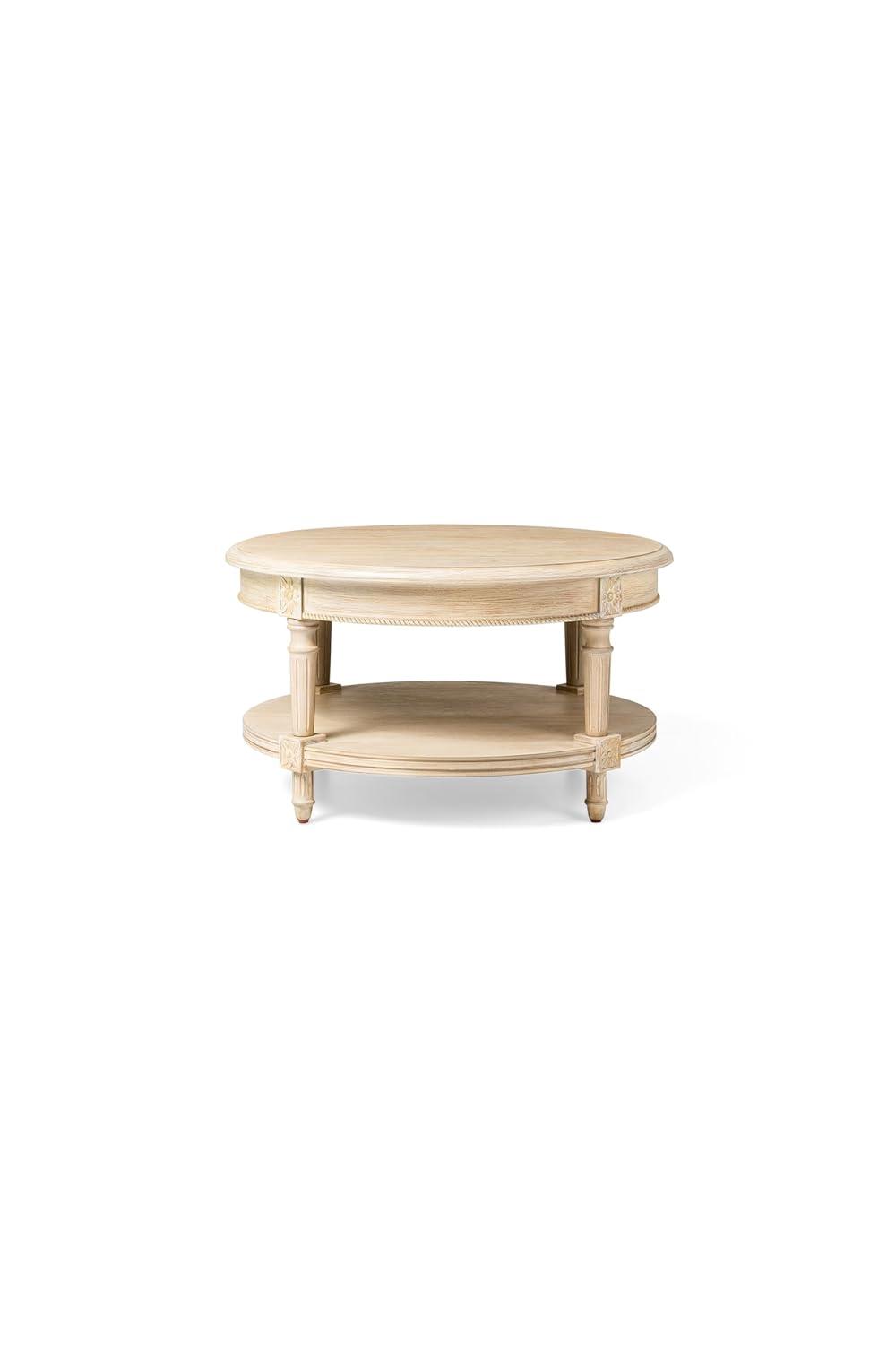 Maven Lane Maven Lane Pullman Traditional Round Wooden Coffee Table In Antiqued White Finish