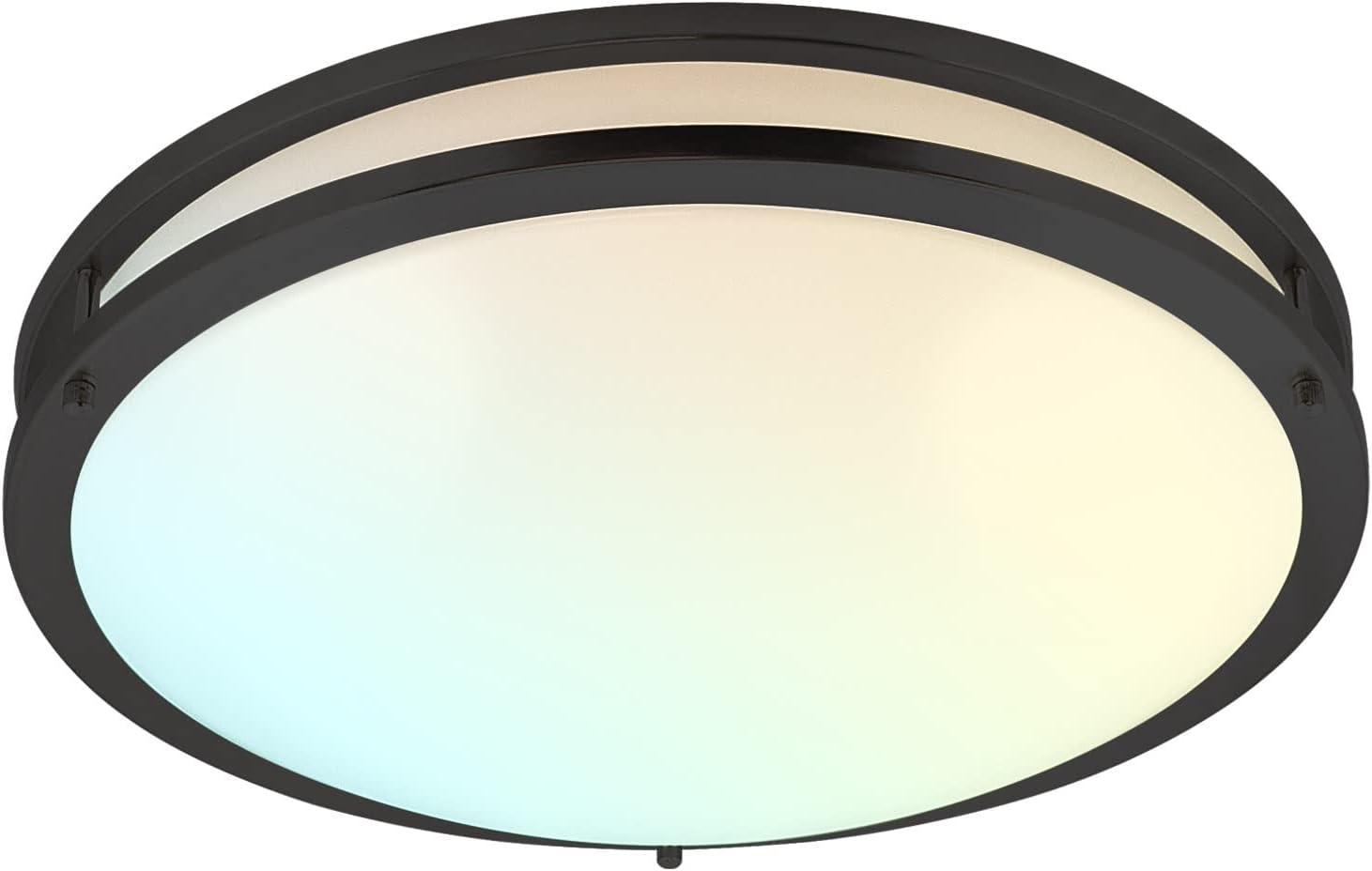 Modern Matte Black LED Flush Mount Ceiling Light, 18", 5-Color Adjustable