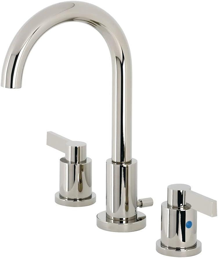 Kingston Brass NuvoFusion Two-Handle 3-Hole Deck Mount Widespread Bathroom Faucet with Brass Pop-Up Drain