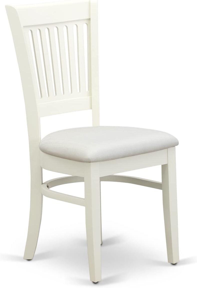 Linen White Slatted Back Solid Wood Dining Chairs, Set of 2