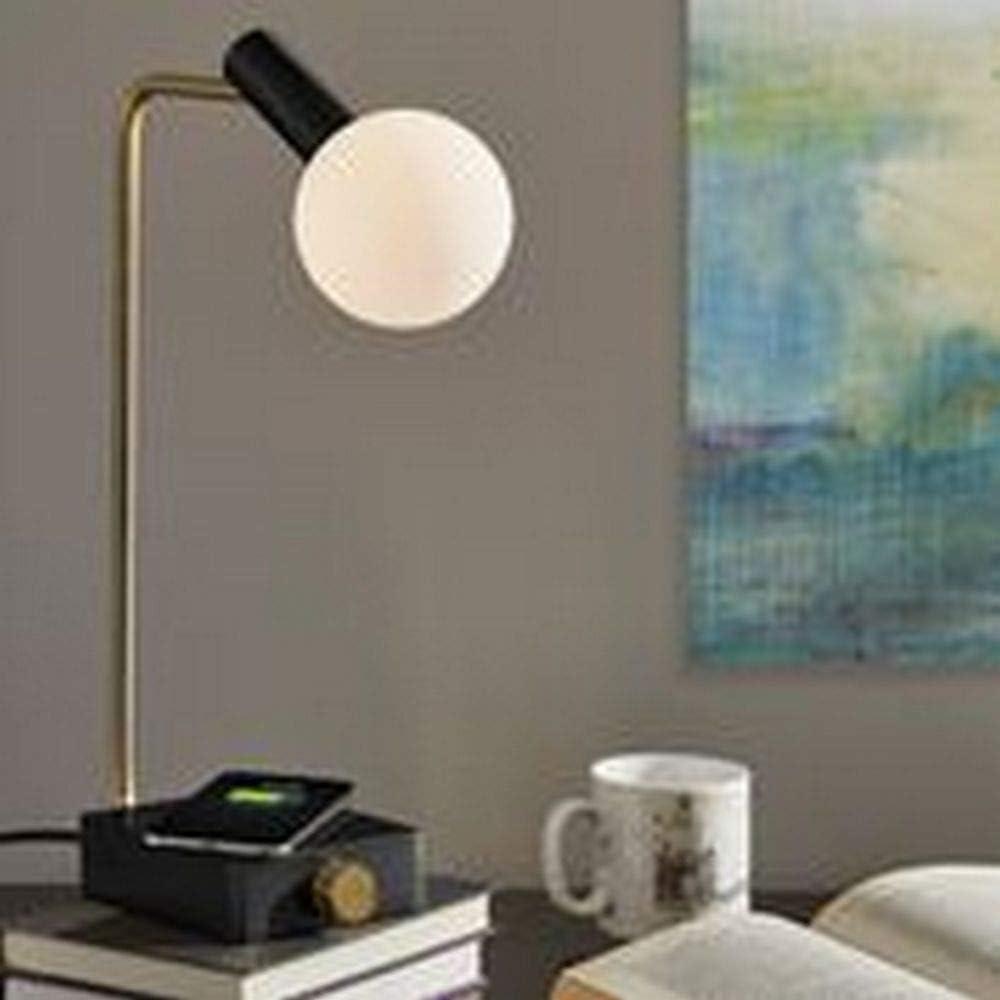 Adesso Windsor AdessoCharge LED Desk Lamp Matte Black w. Antique Brass Accents White Opal Glass